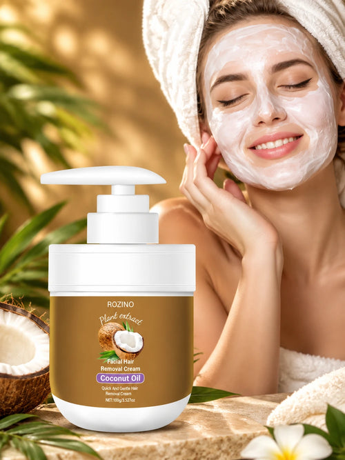 Coconut Oil Facial Hair Remover Cream, Gentle Formula for Lips & Face, Quick Root Dissolution, Moisturizing, Smooth Skin, No Spots